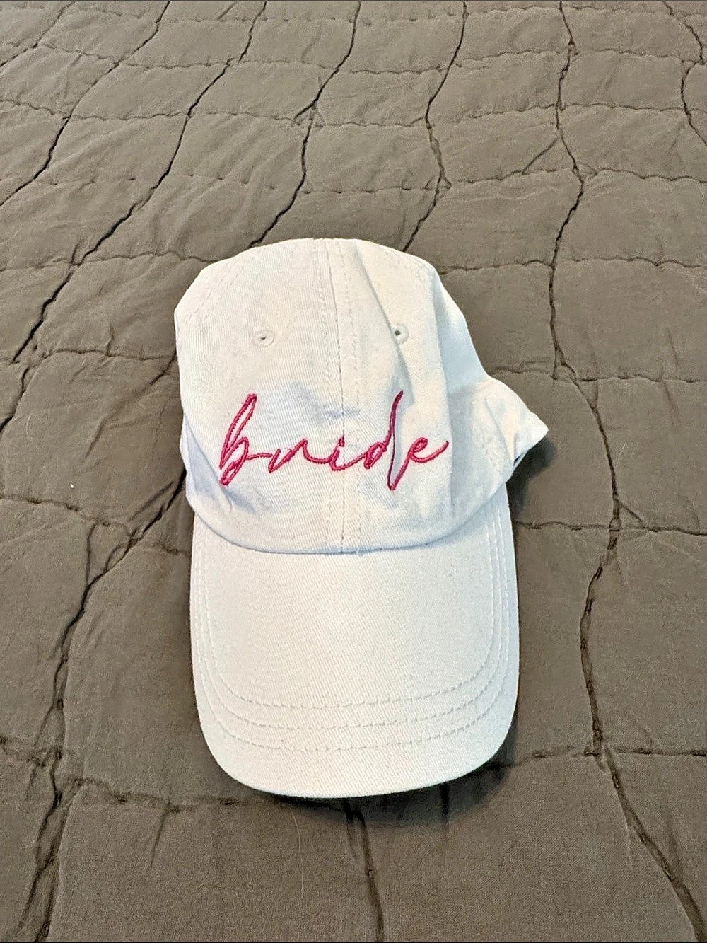 Bride Embroidered Hat in White & Pink